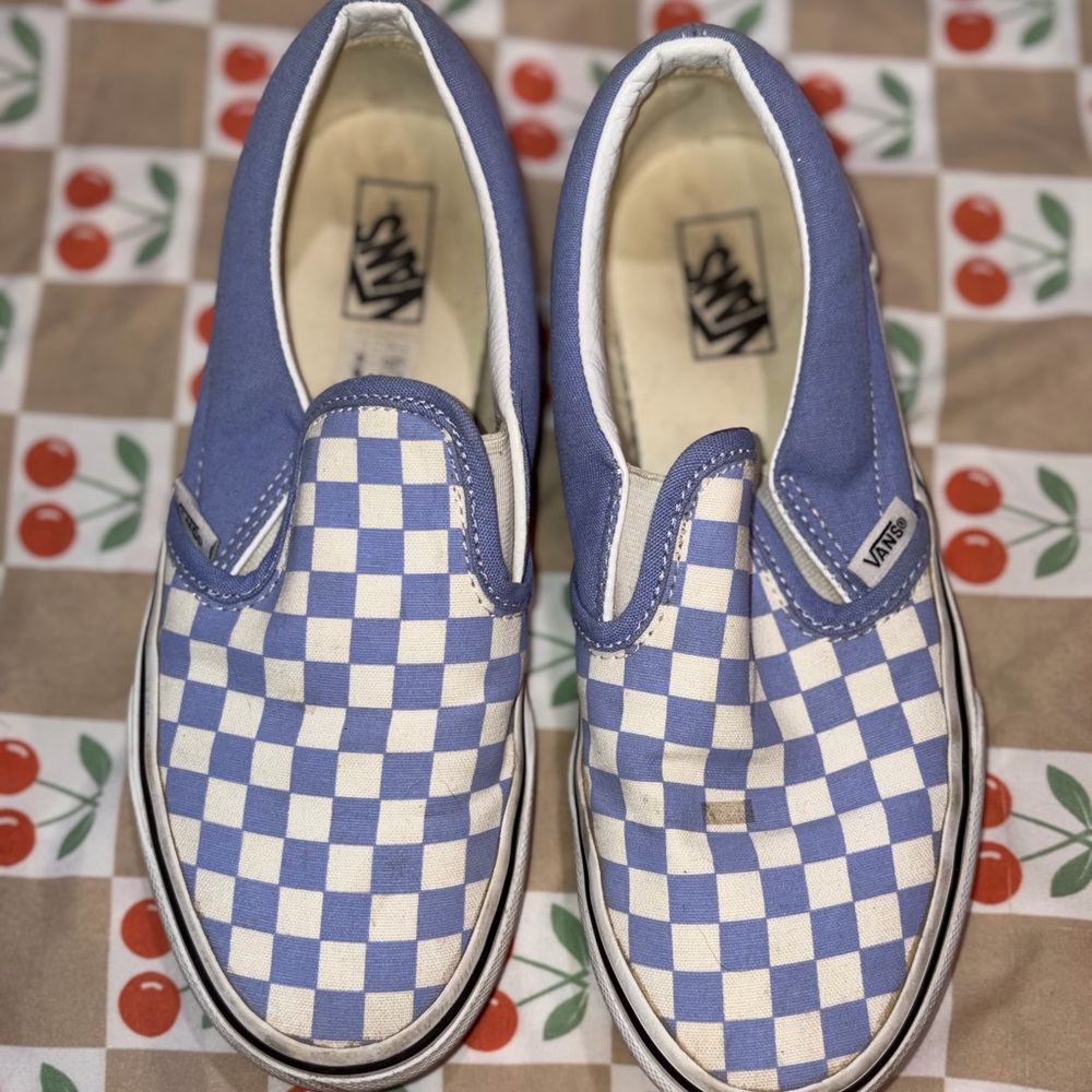 Vans Junior Blue and White Checkered Sneakers